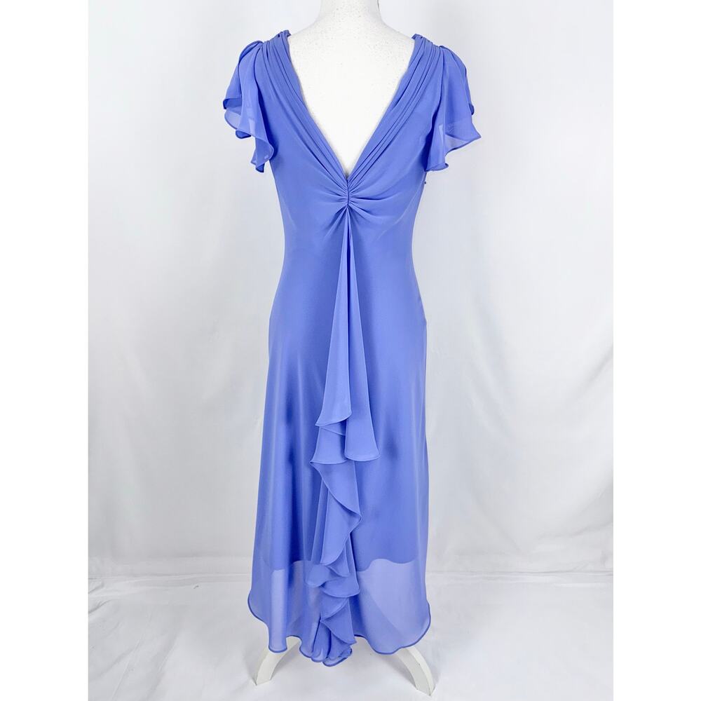 S.L. Fashions Vintage 90s Whimsy Drape Ruffle Slip Dress Women's 8 Blue - Picture 7 of 16